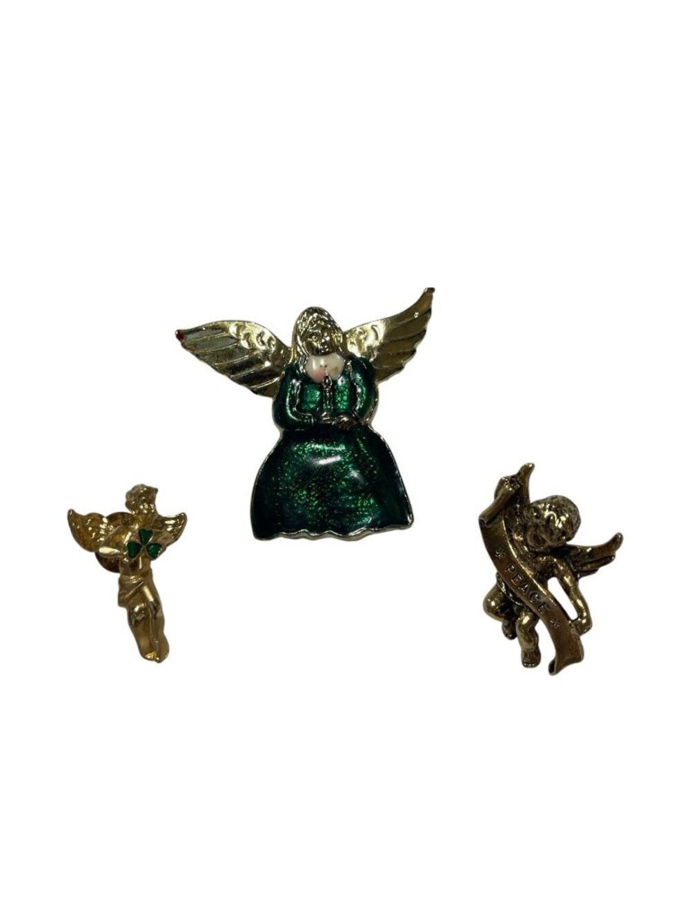 Vintage Angel Brooch Pin Bundle – 3 Piece Religious Angel Lot